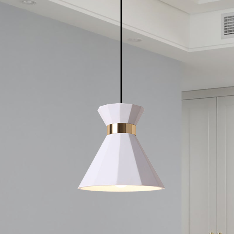 Conical Metal And Resin Nordic Suspension Lamp - 1 Light Bedside Pendant With Adjustable Cord In