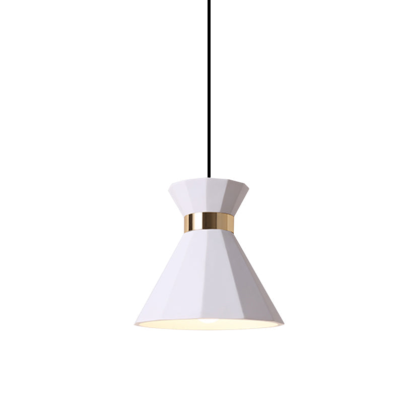 Conical Nordic Style Bedside Pendant Light - 1 Light, Adjustable Cord, Metal & Resin Construction - Available in Black, White, and Grey - 7.5"/9" W