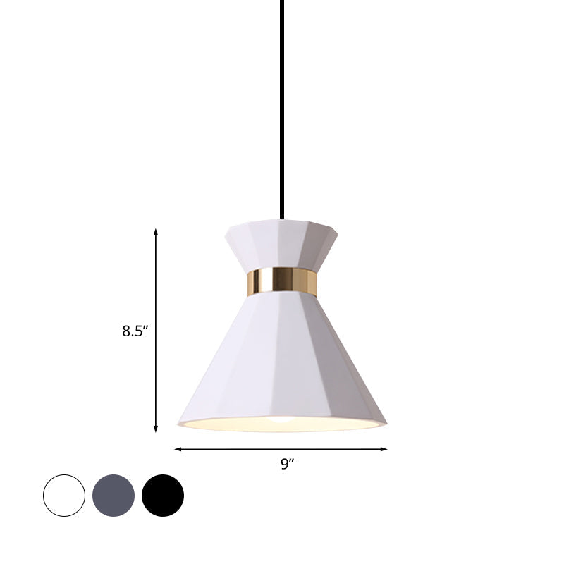 Conical Nordic Style Bedside Pendant Light - 1 Light, Adjustable Cord, Metal & Resin Construction - Available in Black, White, and Grey - 7.5"/9" W