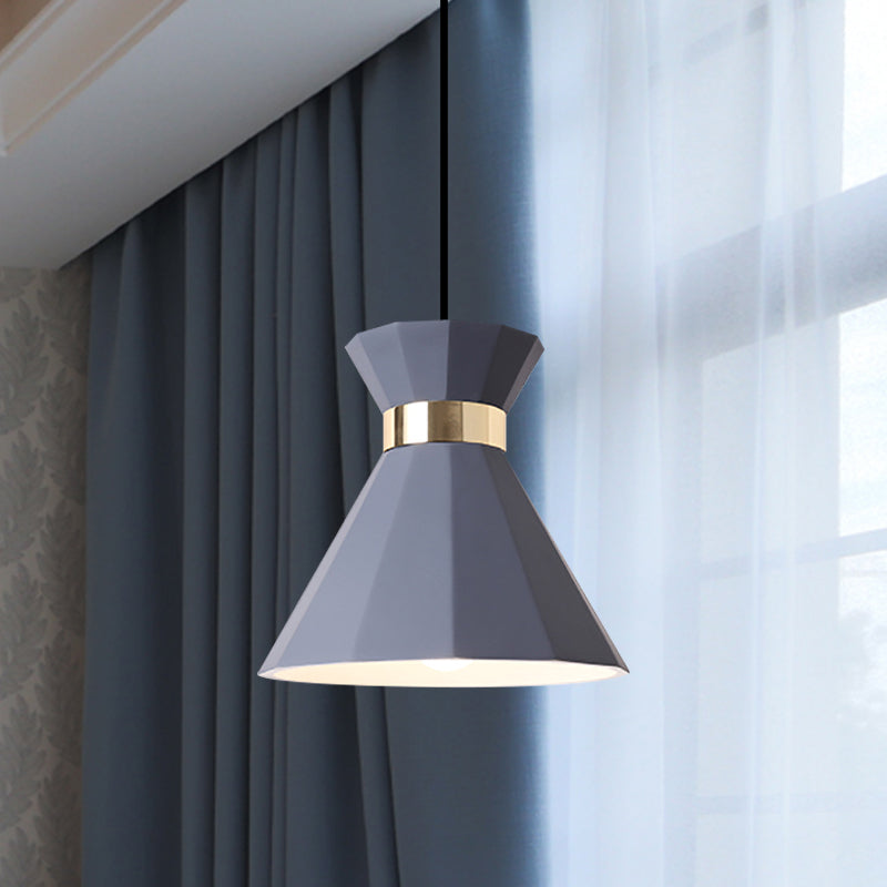 Conical Nordic Style Bedside Pendant Light - 1 Light, Adjustable Cord, Metal & Resin Construction - Available in Black, White, and Grey - 7.5"/9" W