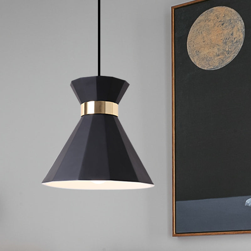 Conical Metal And Resin Nordic Suspension Lamp - 1 Light Bedside Pendant With Adjustable Cord In