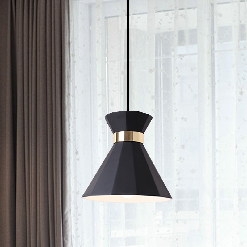 Conical Metal And Resin Nordic Suspension Lamp - 1 Light Bedside Pendant With Adjustable Cord In