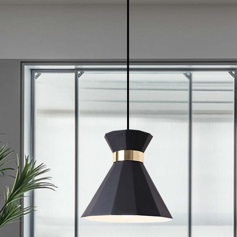 Conical Metal And Resin Nordic Suspension Lamp - 1 Light Bedside Pendant With Adjustable Cord In