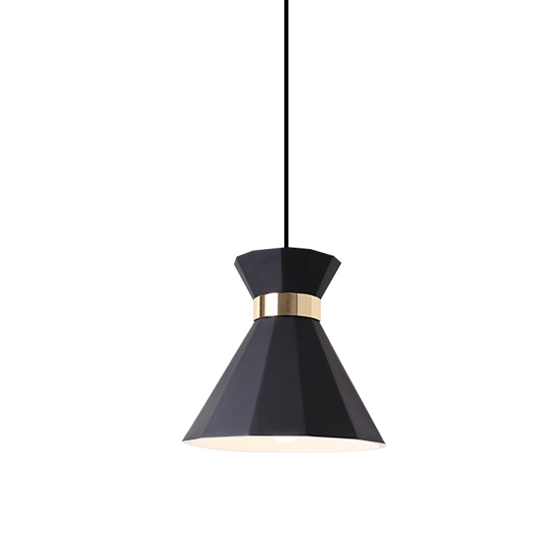 Conical Nordic Style Bedside Pendant Light - 1 Light, Adjustable Cord, Metal & Resin Construction - Available in Black, White, and Grey - 7.5"/9" W