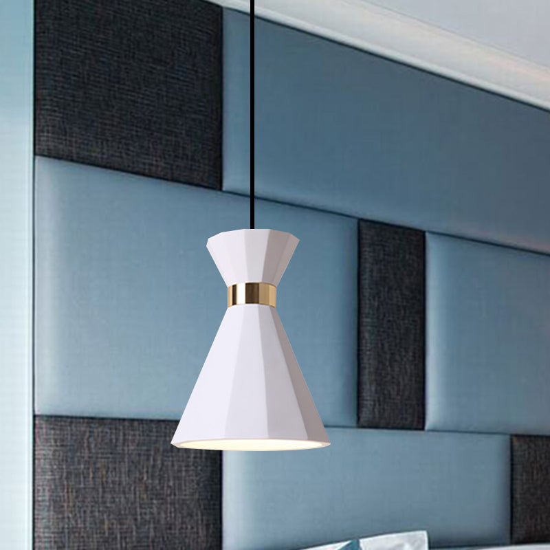 Conical Metal And Resin Nordic Suspension Lamp - 1 Light Bedside Pendant With Adjustable Cord In