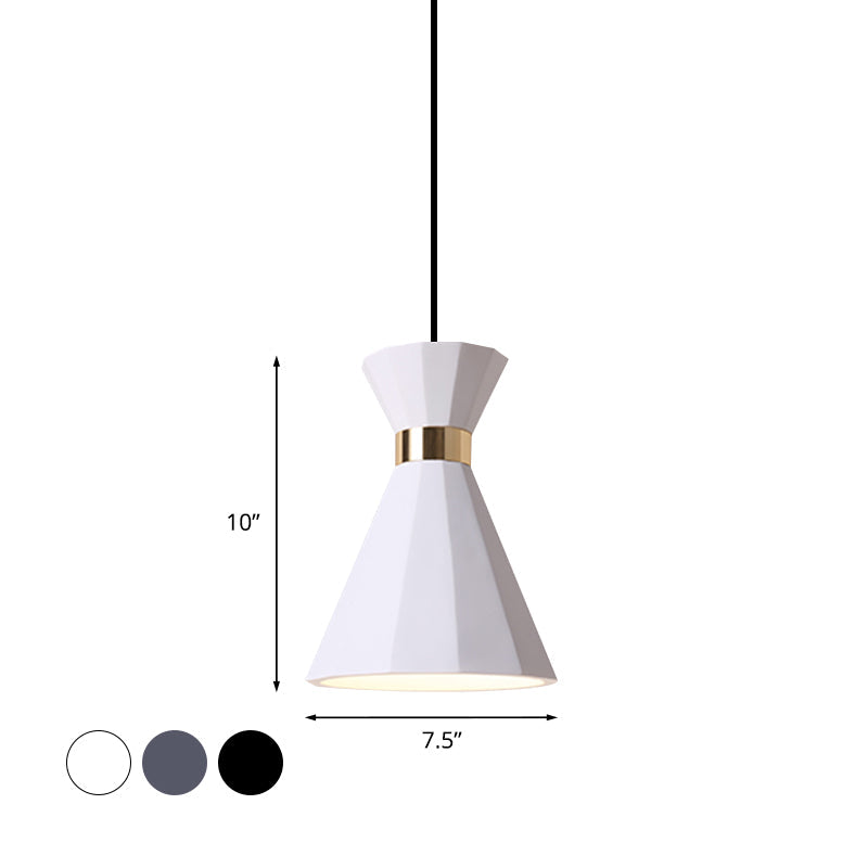 Conical Nordic Style Bedside Pendant Light - 1 Light, Adjustable Cord, Metal & Resin Construction - Available in Black, White, and Grey - 7.5"/9" W