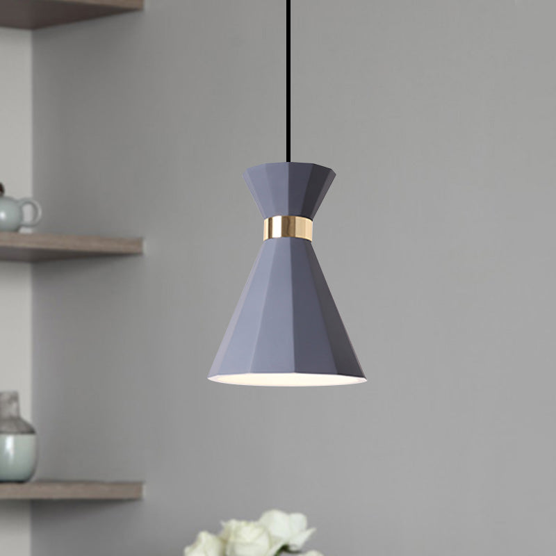 Conical Nordic Style Bedside Pendant Light - 1 Light, Adjustable Cord, Metal & Resin Construction - Available in Black, White, and Grey - 7.5"/9" W