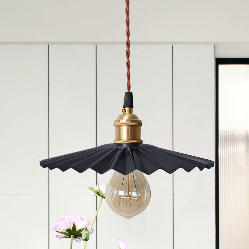Modern Black/Red Metallic Scalloped Hanging Ceiling Light - Stylish Head Pendant for Bedside