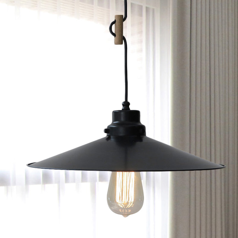 Lampe à suspension industrielle vintage en métal - 1 lampe, abat-jour évasé noir/blanc/bronze