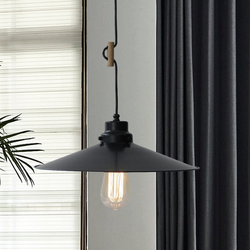 Lampe à suspension industrielle vintage en métal - 1 lampe, abat-jour évasé noir/blanc/bronze