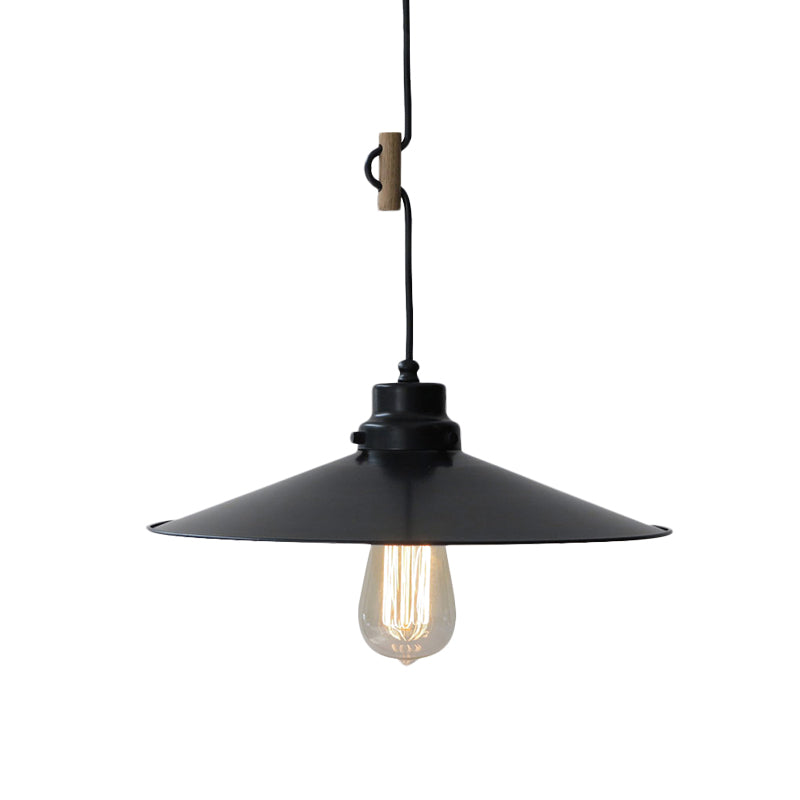 Lampe à suspension industrielle vintage en métal - 1 lampe, abat-jour évasé noir/blanc/bronze