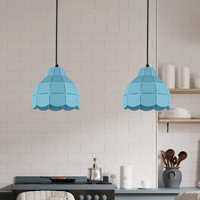 Modern Pink/White/Black Scallop Dome Ceiling Pendant Light - Metal Hanging Lamp Kit