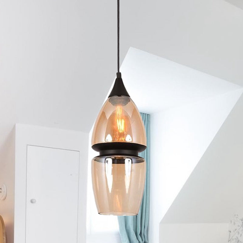 Modern 1 Light Brown Gourd/Ellipse/Cone Pendant Lamp - Glass Hanging Fixture For Dining Room / C