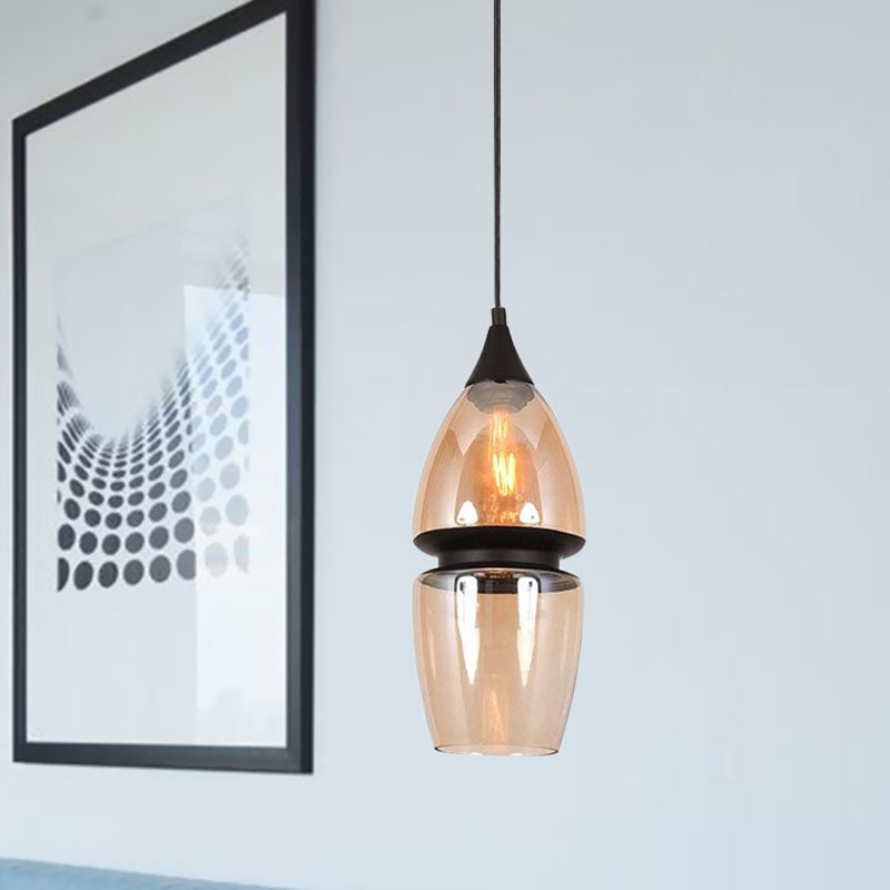 Modern 1 Light Brown Gourd/Ellipse/Cone Pendant Lamp - Glass Hanging Fixture For Dining Room