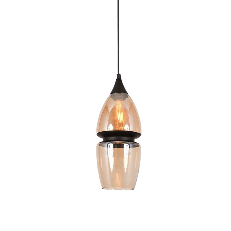 Modern 1 Light Brown Gourd/Ellipse/Cone Pendant Lamp - Glass Hanging Fixture For Dining Room