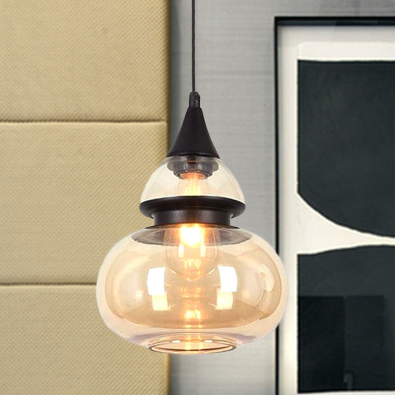 Modern Brown Pendant Lamp with Glass Shade – 1-Light Hanging Fixture for Dining Room