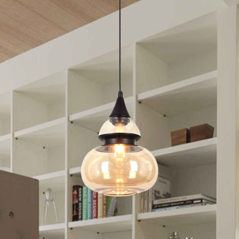 Modern Brown Pendant Lamp with Glass Shade – 1-Light Hanging Fixture for Dining Room
