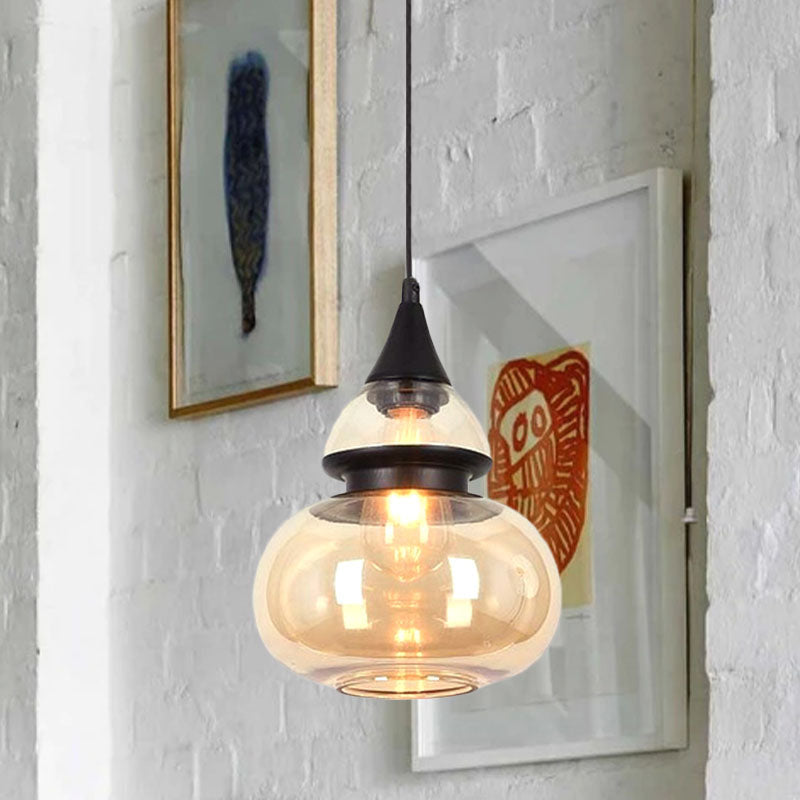 Modern Brown Pendant Lamp with Glass Shade – 1-Light Hanging Fixture for Dining Room