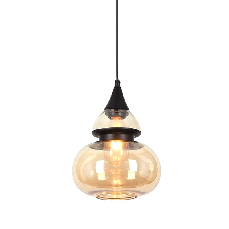 Modern Brown Pendant Lamp with Glass Shade – 1-Light Hanging Fixture for Dining Room