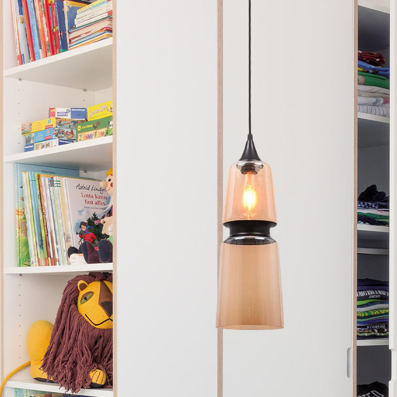 Modern Brown Pendant Lamp with Glass Shade – 1-Light Hanging Fixture for Dining Room