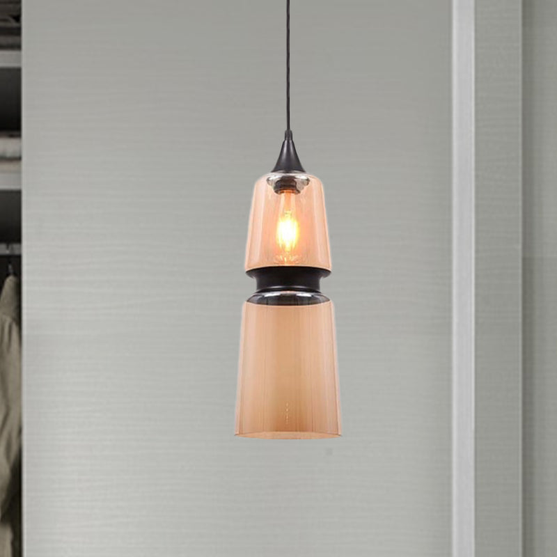 Modern Brown Pendant Lamp with Glass Shade – 1-Light Hanging Fixture for Dining Room