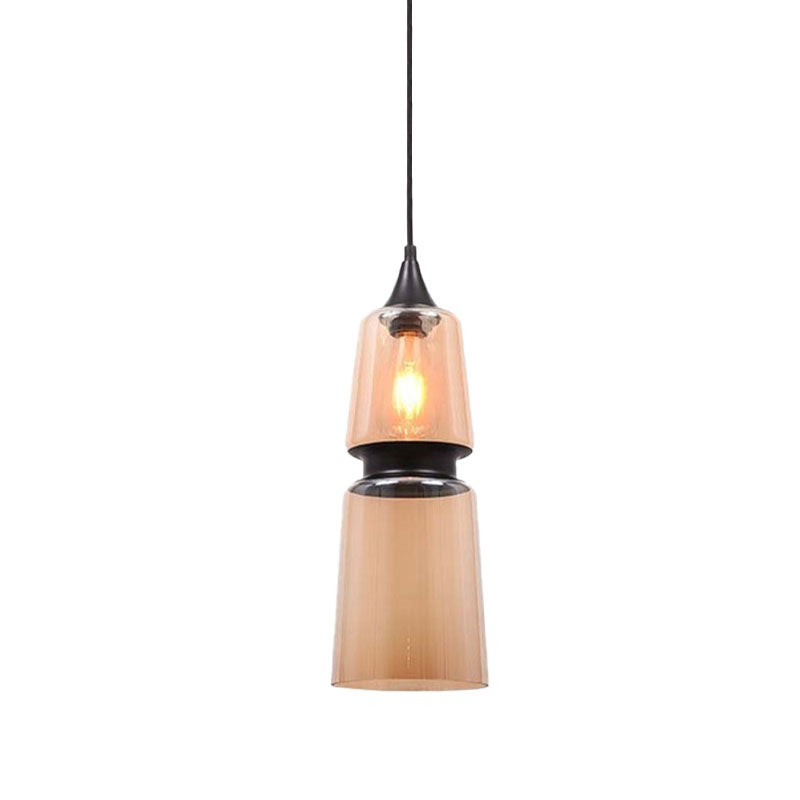 Modern Brown Pendant Lamp with Glass Shade – 1-Light Hanging Fixture for Dining Room
