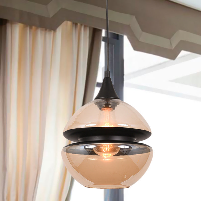 Modern 1 Light Brown Gourd/Ellipse/Cone Pendant Lamp - Glass Hanging Fixture For Dining Room / A