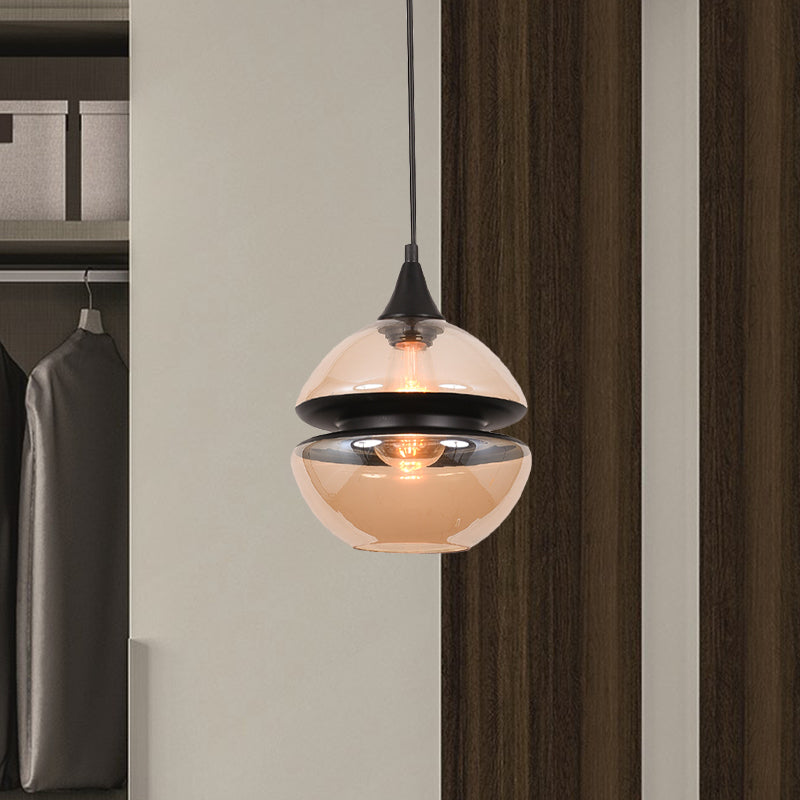 Modern 1 Light Brown Gourd/Ellipse/Cone Pendant Lamp - Glass Hanging Fixture For Dining Room