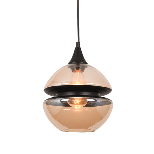Modern Brown Pendant Lamp with Glass Shade – 1-Light Hanging Fixture for Dining Room