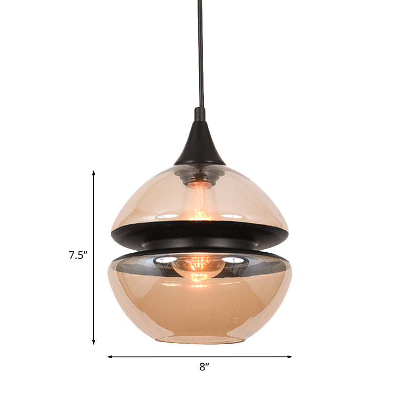 Modern Brown Pendant Lamp with Glass Shade – 1-Light Hanging Fixture for Dining Room