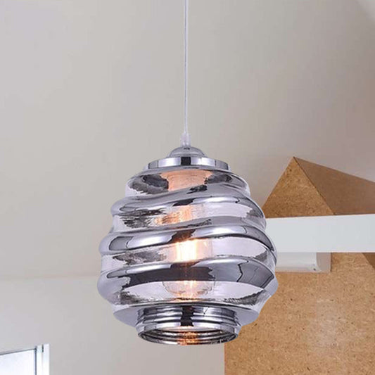Contemporary Swirl Glass Pendant Lighting - Cylinder/Ball/Oval Design - 1 Light - Silver/Rose Gold/Amber Finish