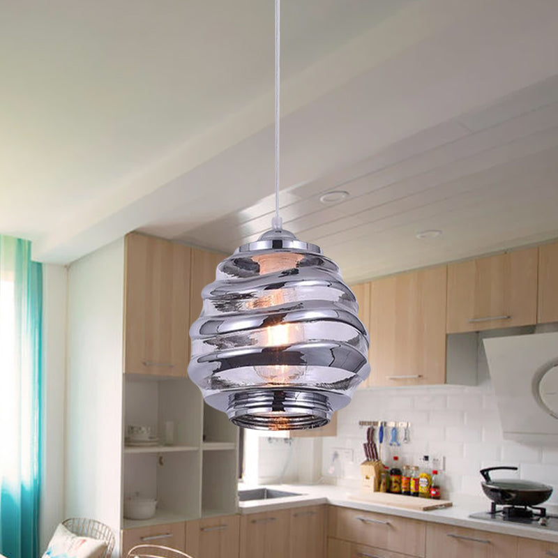 Contemporary Glass Pendant Lighting - Swirl Design Silver/Rose Gold/Amber 1-Light Hanging Ceiling