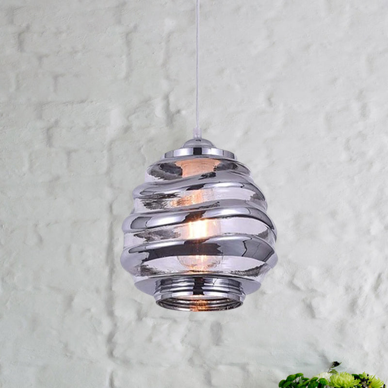 Contemporary Glass Pendant Lighting - Swirl Design Silver/Rose Gold/Amber 1-Light Hanging Ceiling