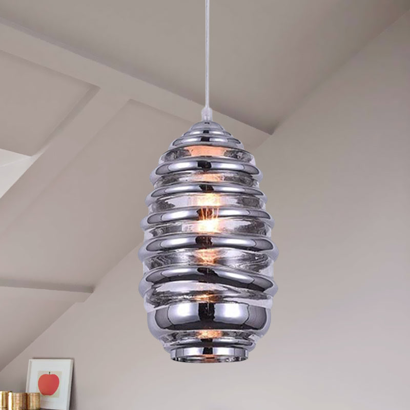 Contemporary Glass Pendant Lighting - Swirl Design Silver/Rose Gold/Amber 1-Light Hanging Ceiling