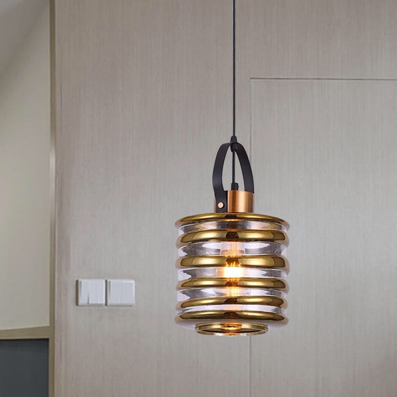 Contemporary Swirl Glass Pendant Lighting - Cylinder/Ball/Oval Design - 1 Light - Silver/Rose Gold/Amber Finish