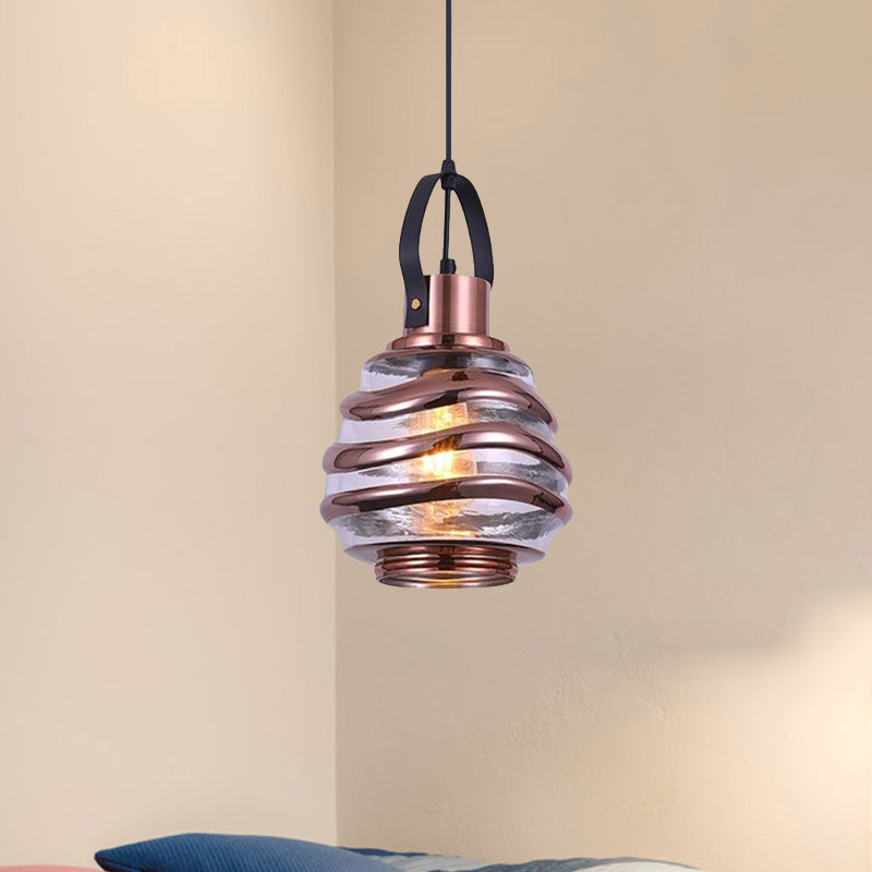 Contemporary Glass Pendant Lighting - Swirl Design Silver/Rose Gold/Amber 1-Light Hanging Ceiling