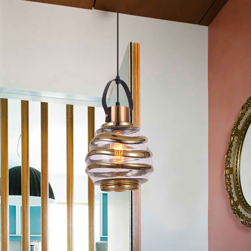 Contemporary Swirl Glass Pendant Lighting - Cylinder/Ball/Oval Design - 1 Light - Silver/Rose Gold/Amber Finish