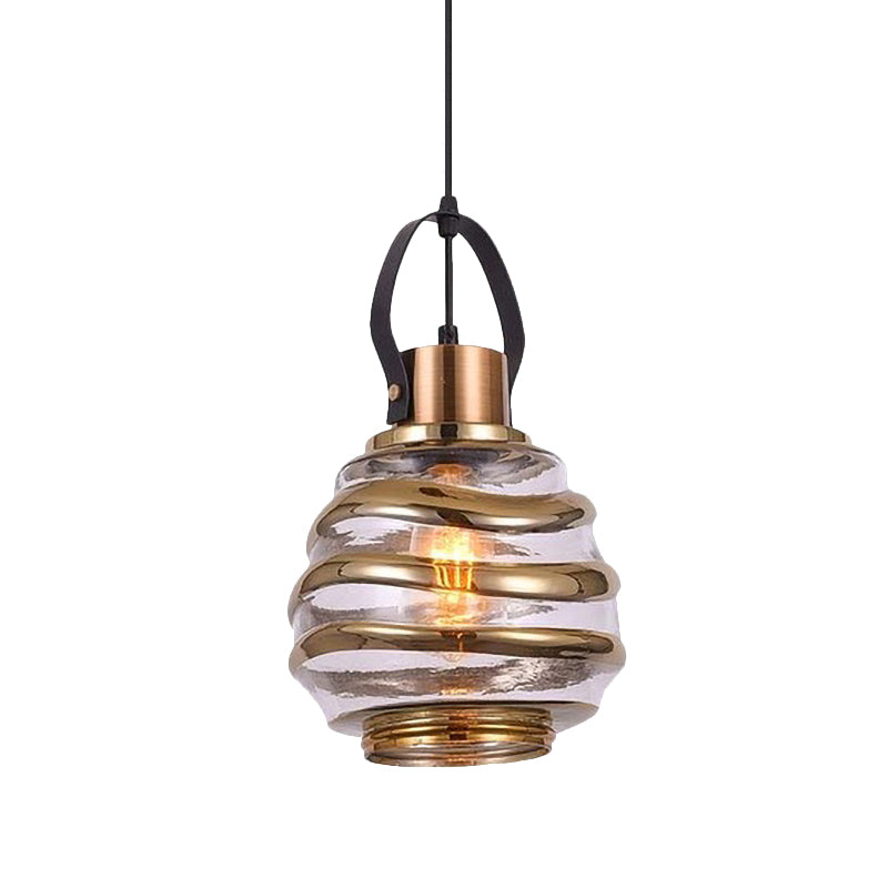 Contemporary Swirl Glass Pendant Lighting - Cylinder/Ball/Oval Design - 1 Light - Silver/Rose Gold/Amber Finish
