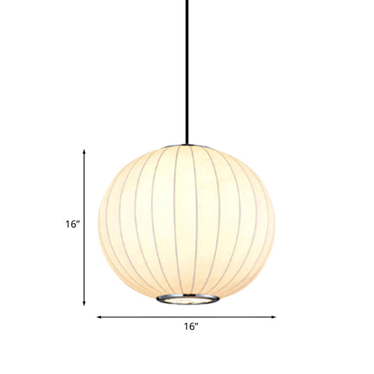 Simplicity Hanging Light With Fabric Shade White Globe Suspension Pendant - 10/12/16W