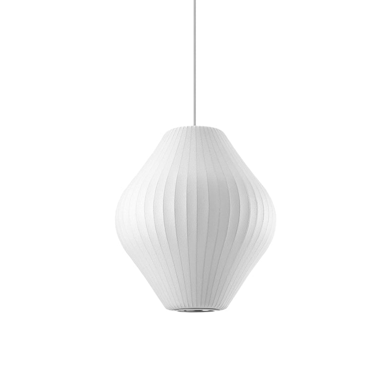 Contemporary White Hanging Light with Pear Fabric Shade - 1 Bulb Ceiling Pendant, 12.5"/17"W