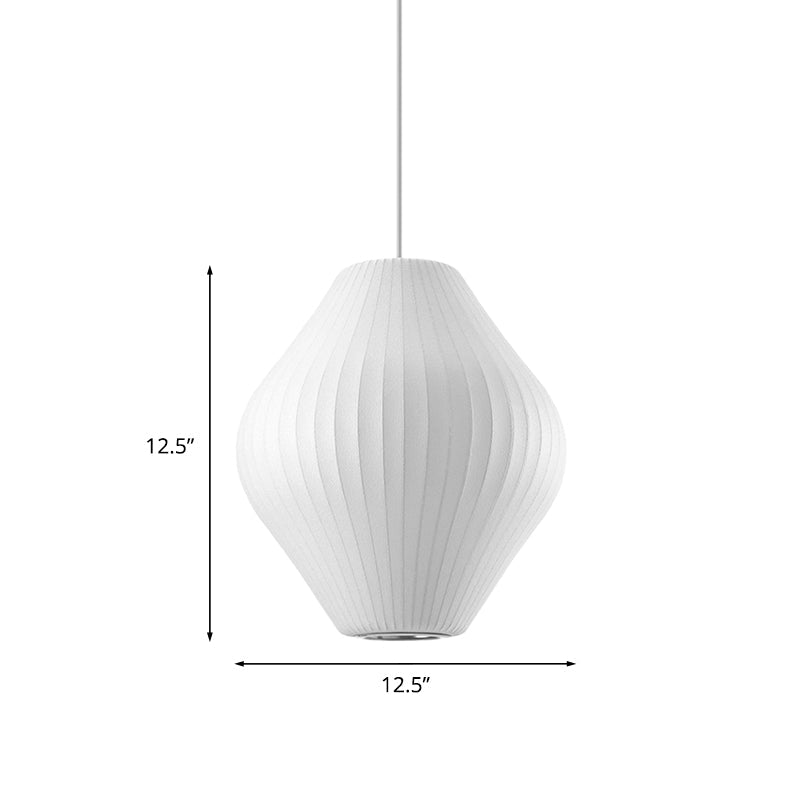Contemporary White Hanging Light with Pear Fabric Shade - 1 Bulb Ceiling Pendant, 12.5"/17"W