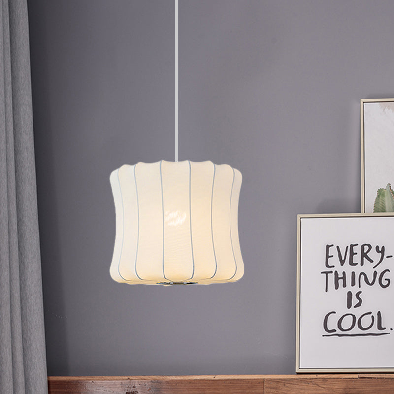 Contemporary Fabric Shade Pendant Light with White Lantern Design