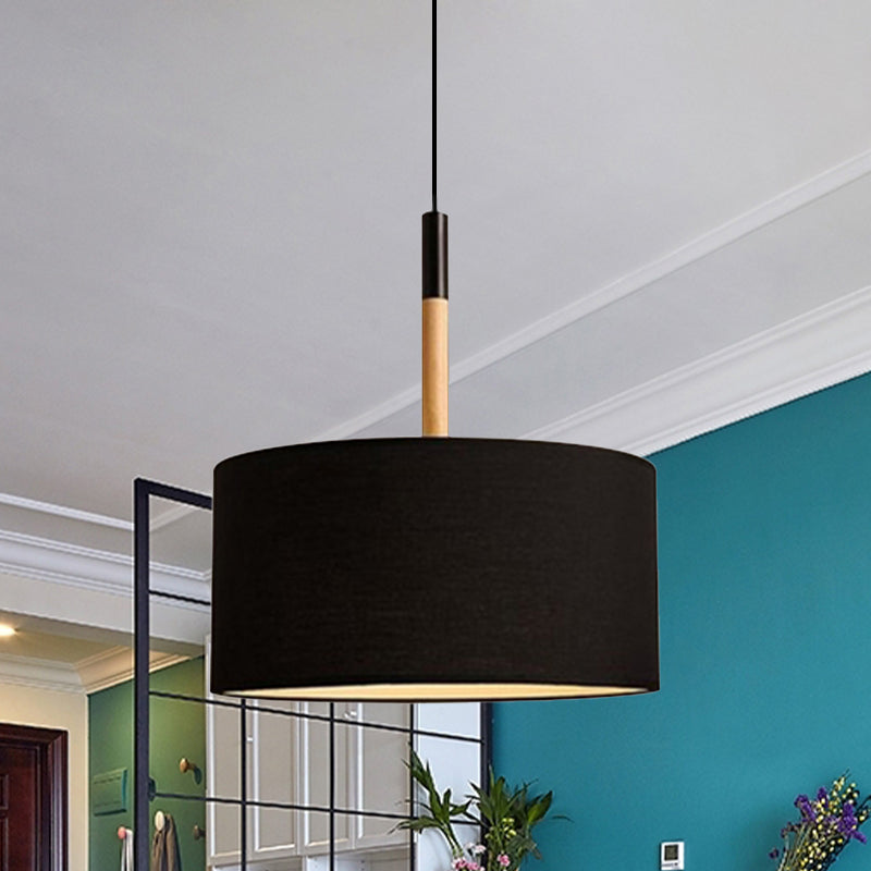 Simple Drum Pendant Light Kit - Fabric Shade, 1 Light, 10"/16" Dia in White/Black