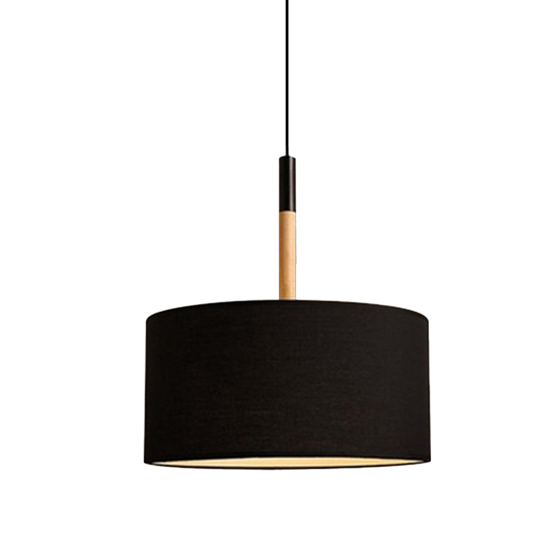 Simple Drum Pendant Light Kit - Fabric Shade, 1 Light, 10"/16" Dia in White/Black