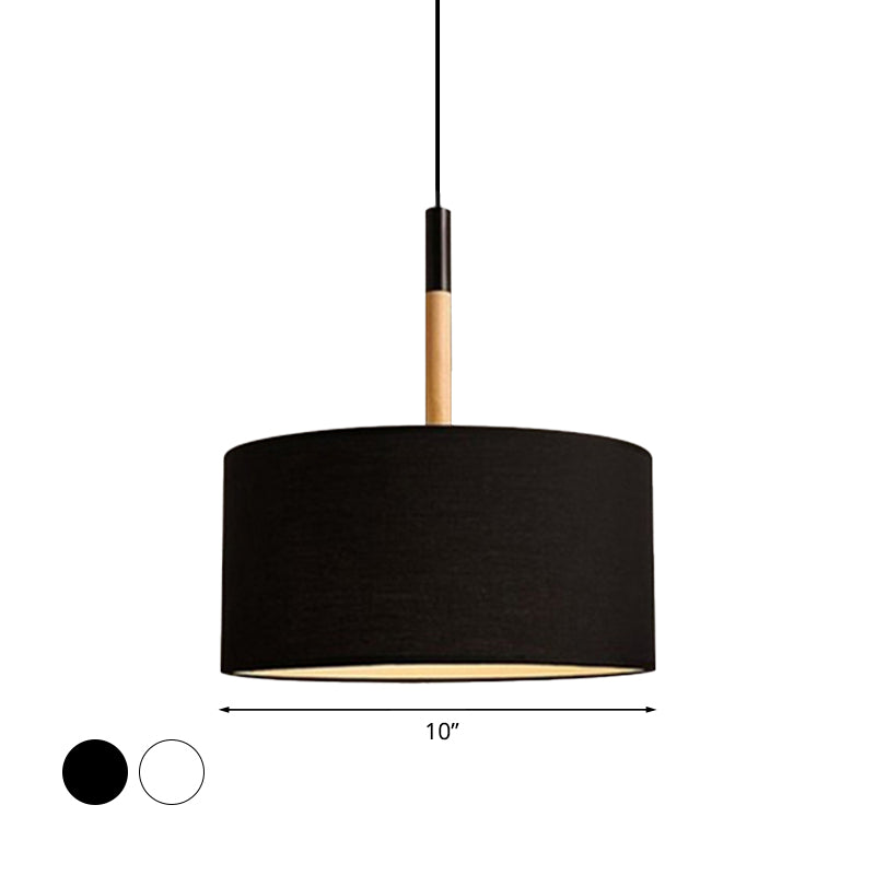 Simple Drum Pendant Light Kit - Fabric Shade, 1 Light, 10"/16" Dia in White/Black