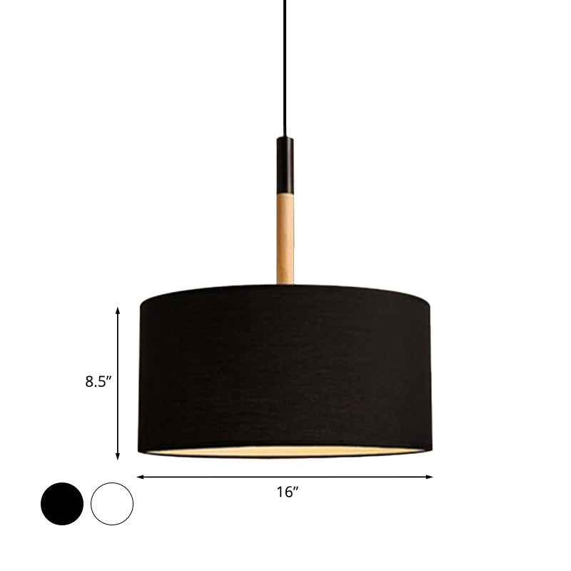 Simple Drum Pendant Light Kit - Fabric Shade, 1 Light, 10"/16" Dia in White/Black