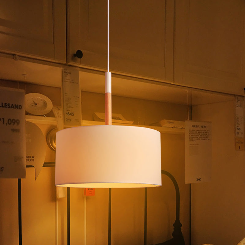 Simple Drum Pendant Light Kit - Fabric Shade, 1 Light, 10"/16" Dia in White/Black