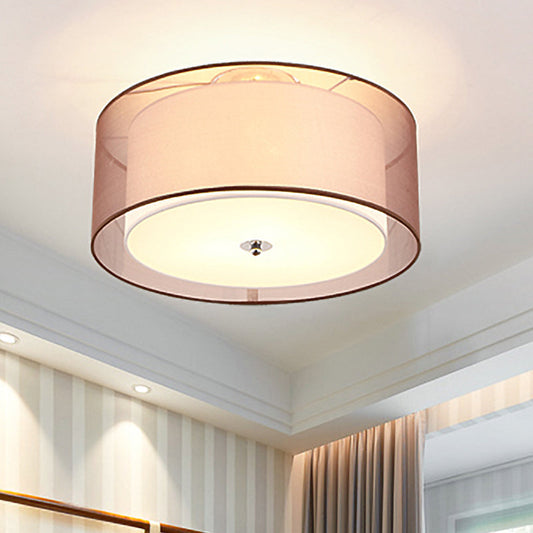 Modern LED Bedroom Ceiling Light with Black Cylinder Fabric Shade - Flush Mount Lamp