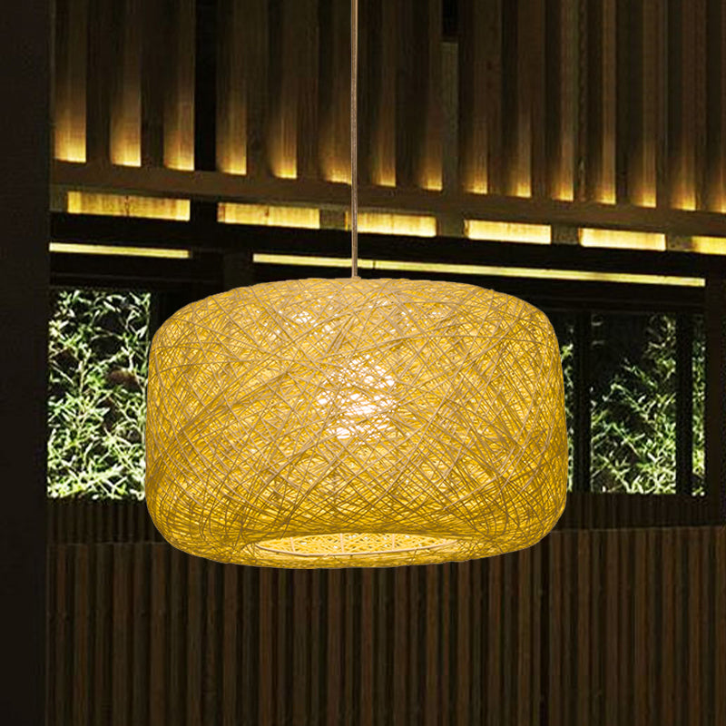 Modern Woven Rattan Drum Hanging Light Fixture - 8/12 Diameter 1 Head Pendant Lamp Black/White