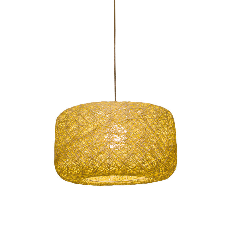 Modern Woven Rattan Drum Hanging Light Fixture - 8/12 Diameter 1 Head Pendant Lamp Black/White
